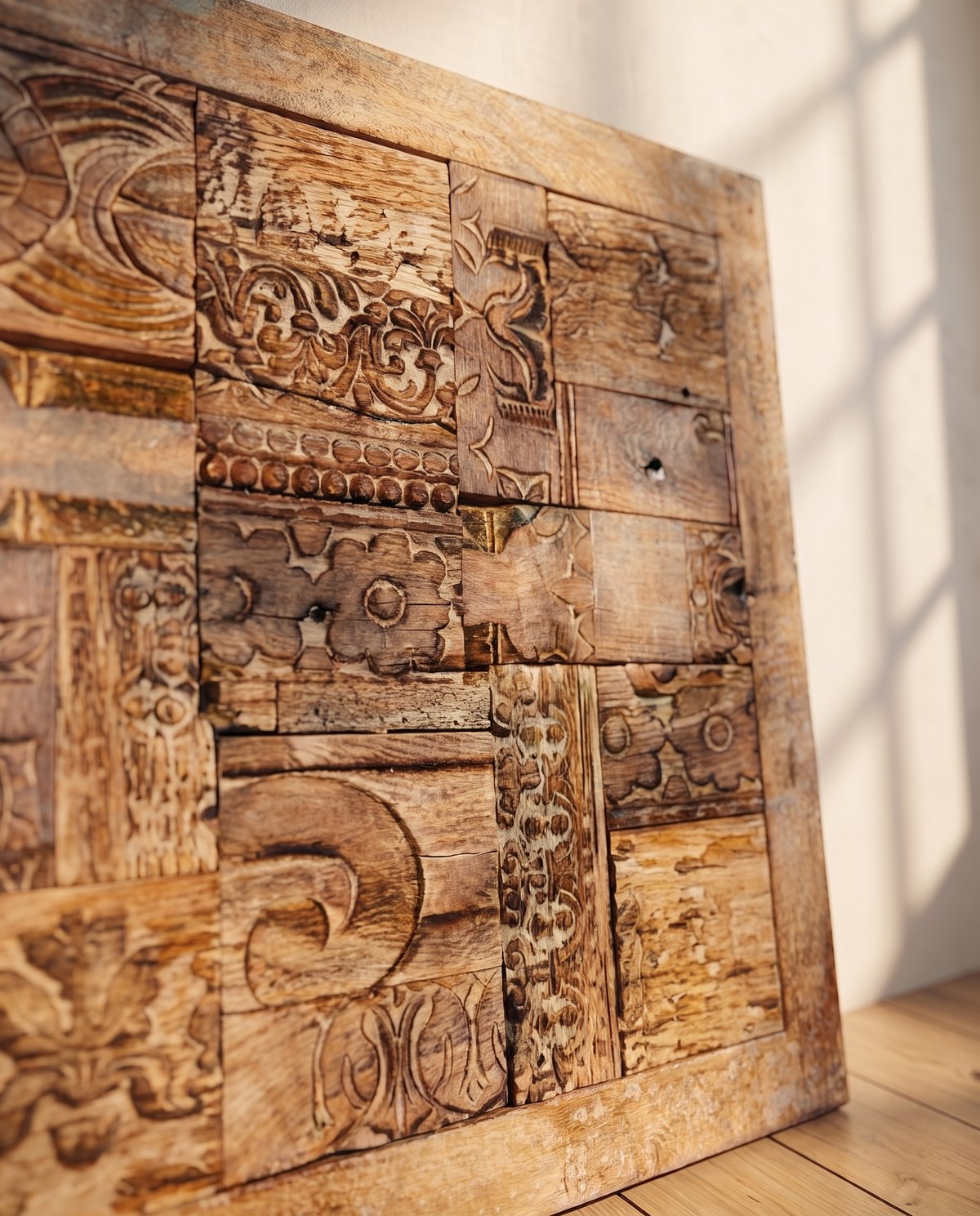 Antique Reclaimed Wooden Printing Block Mosaic Wall Panel