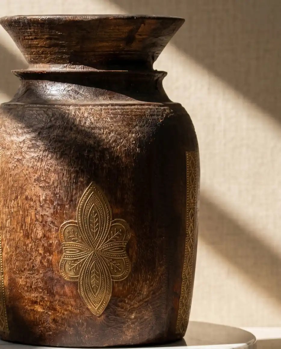 Vintage Handcrafted Himachali Wooden Pot