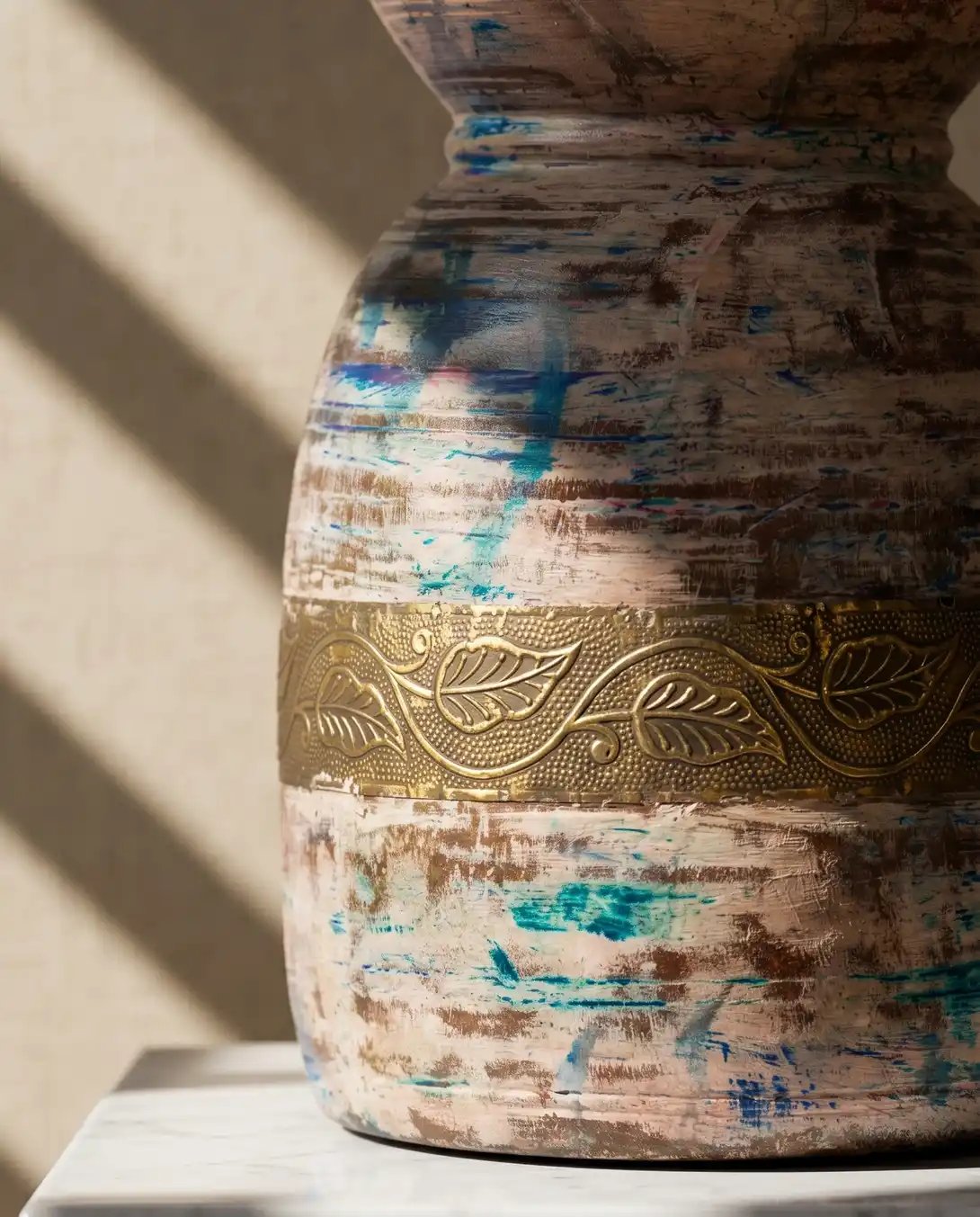 Handcrafted Colourful Distressed Wooden Matka