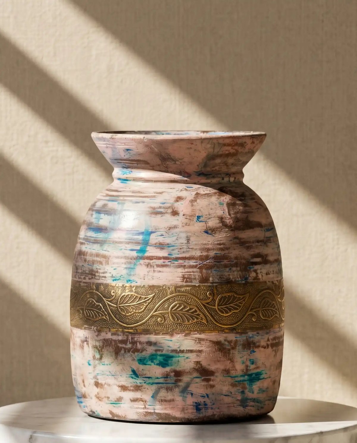 Handcrafted Colourful Distressed Wooden Matka