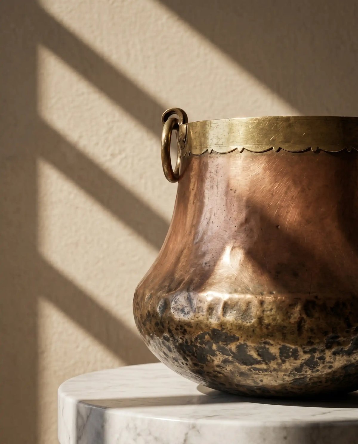 Vintage Copper Pot With Brass Handles
