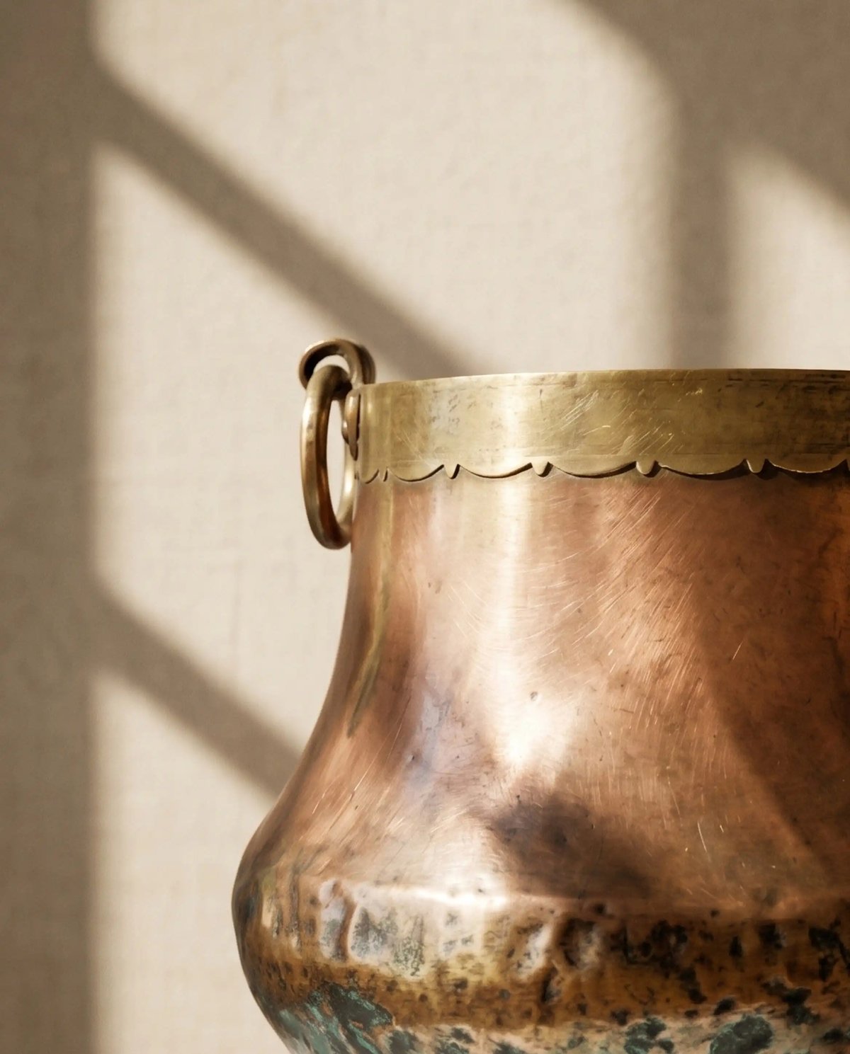 Vintage Copper Pot With Brass Handles
