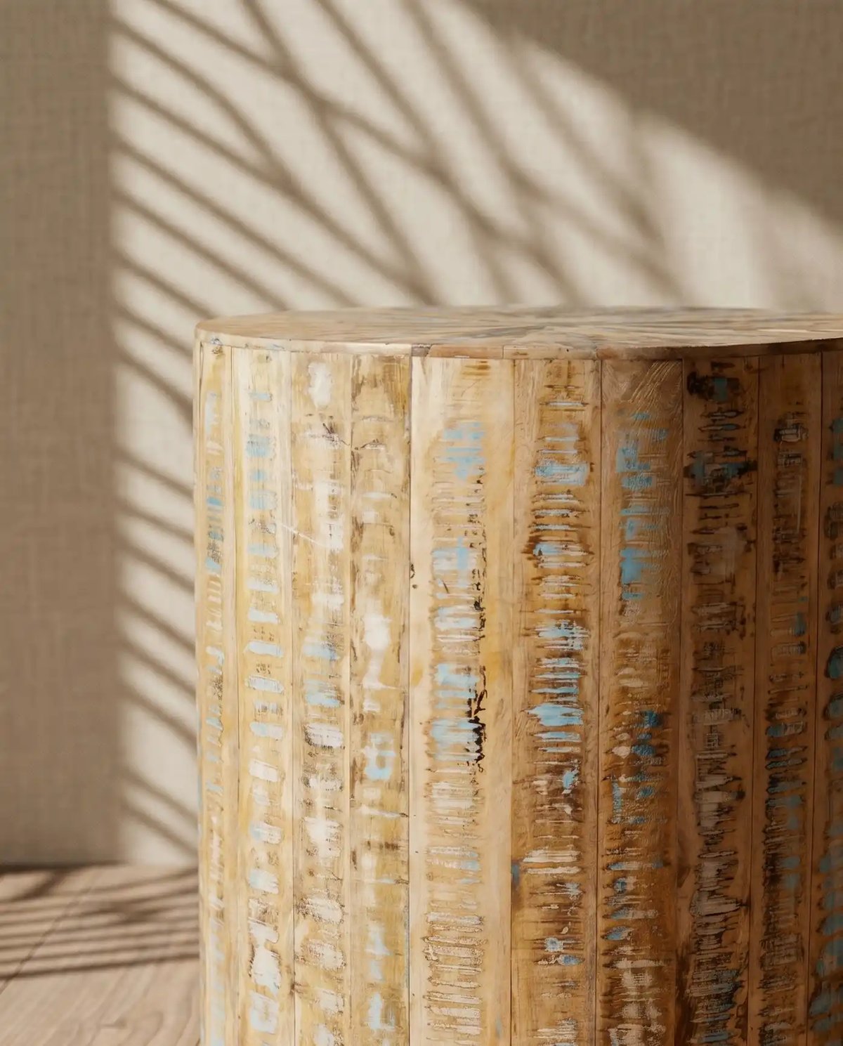 Reclaimed Wood Round Ottoman Rustic Finish