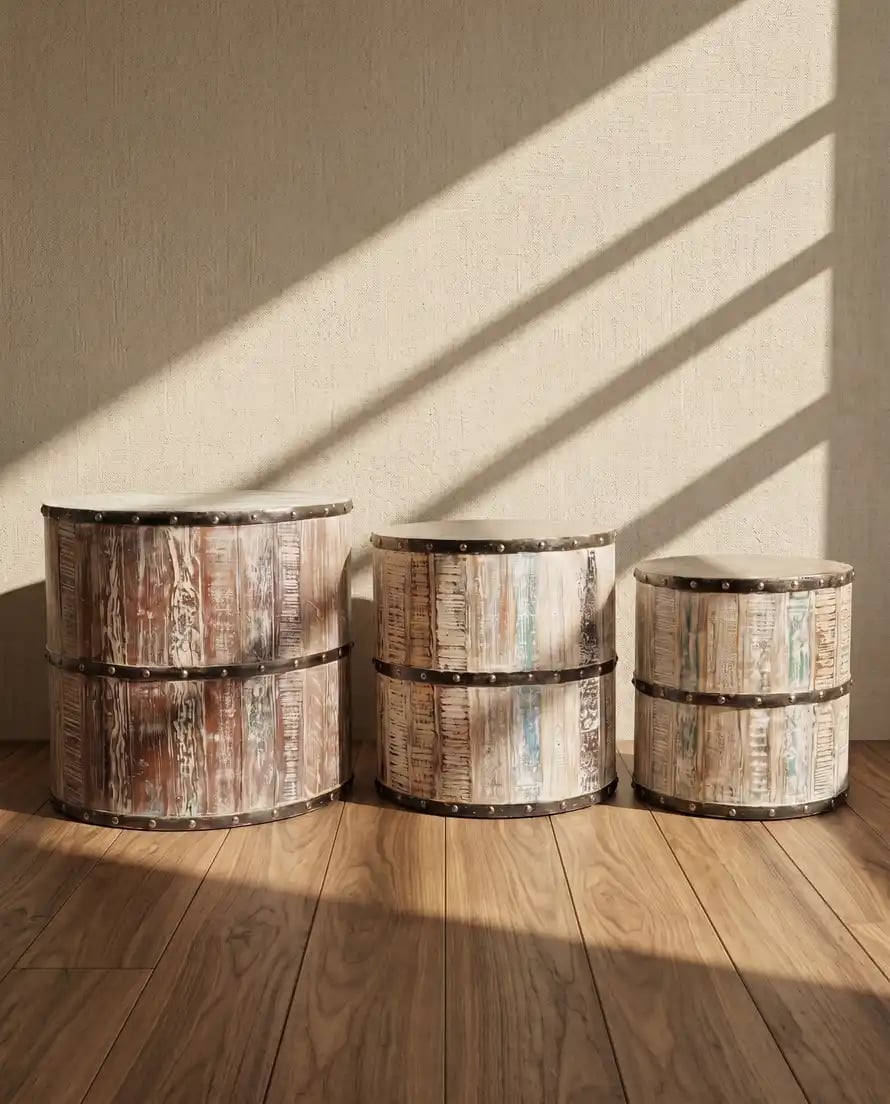 Reclaimed Wood Garden Stools - Set of 3