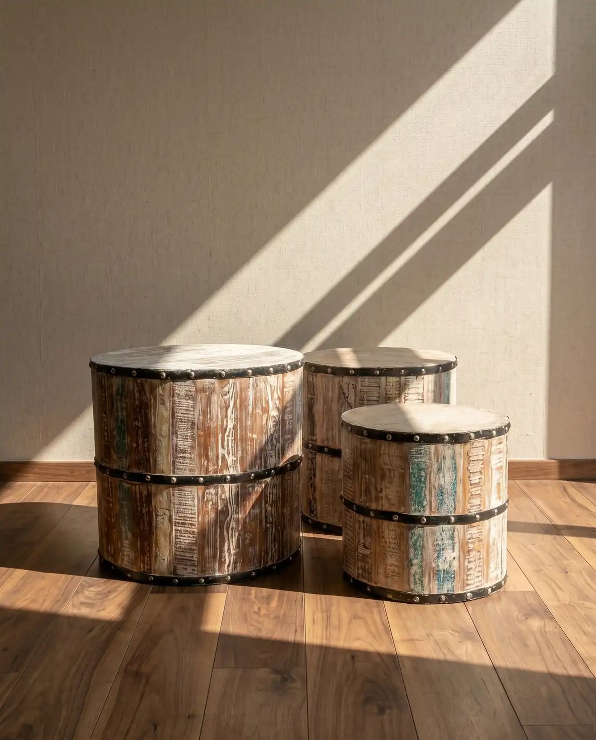 Reclaimed Wood Garden Stools - Set of 3