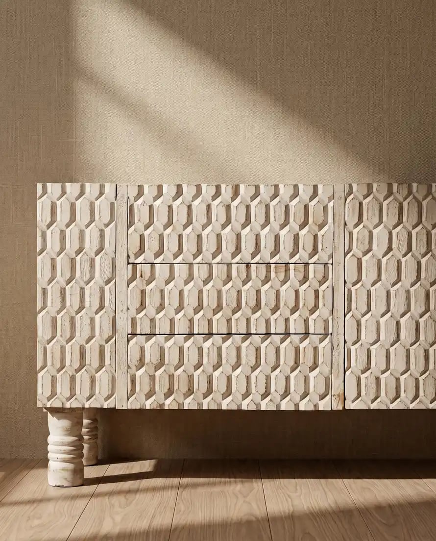 Ivory Carved Texture TV Console