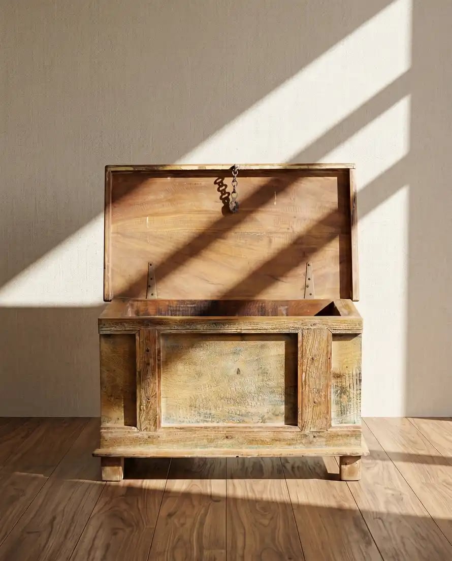 Antique Style Carved Wooden Sandok Chest