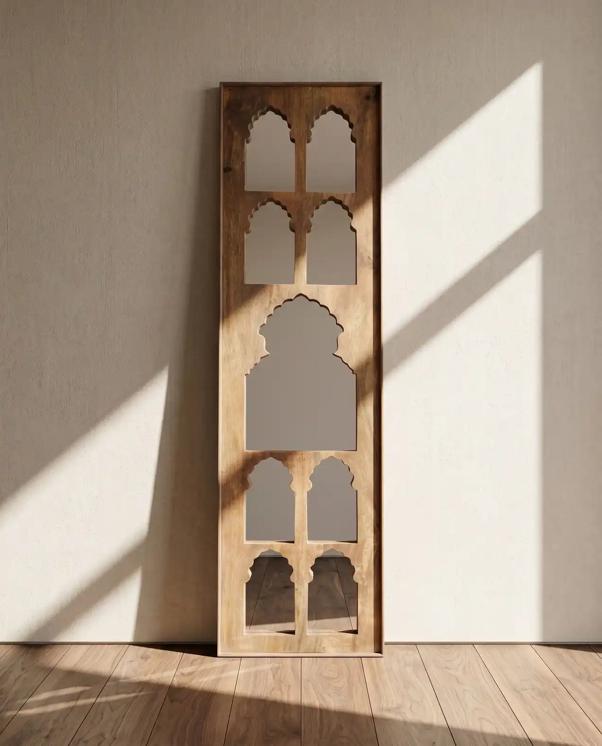 Timeless Wooden Mirror Frame with Nine Jharokha
