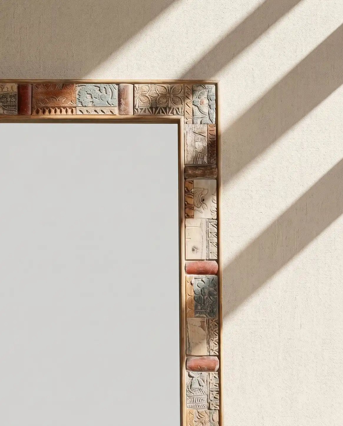Reclaimed Carved Wood Mosaic Mirror Frame large