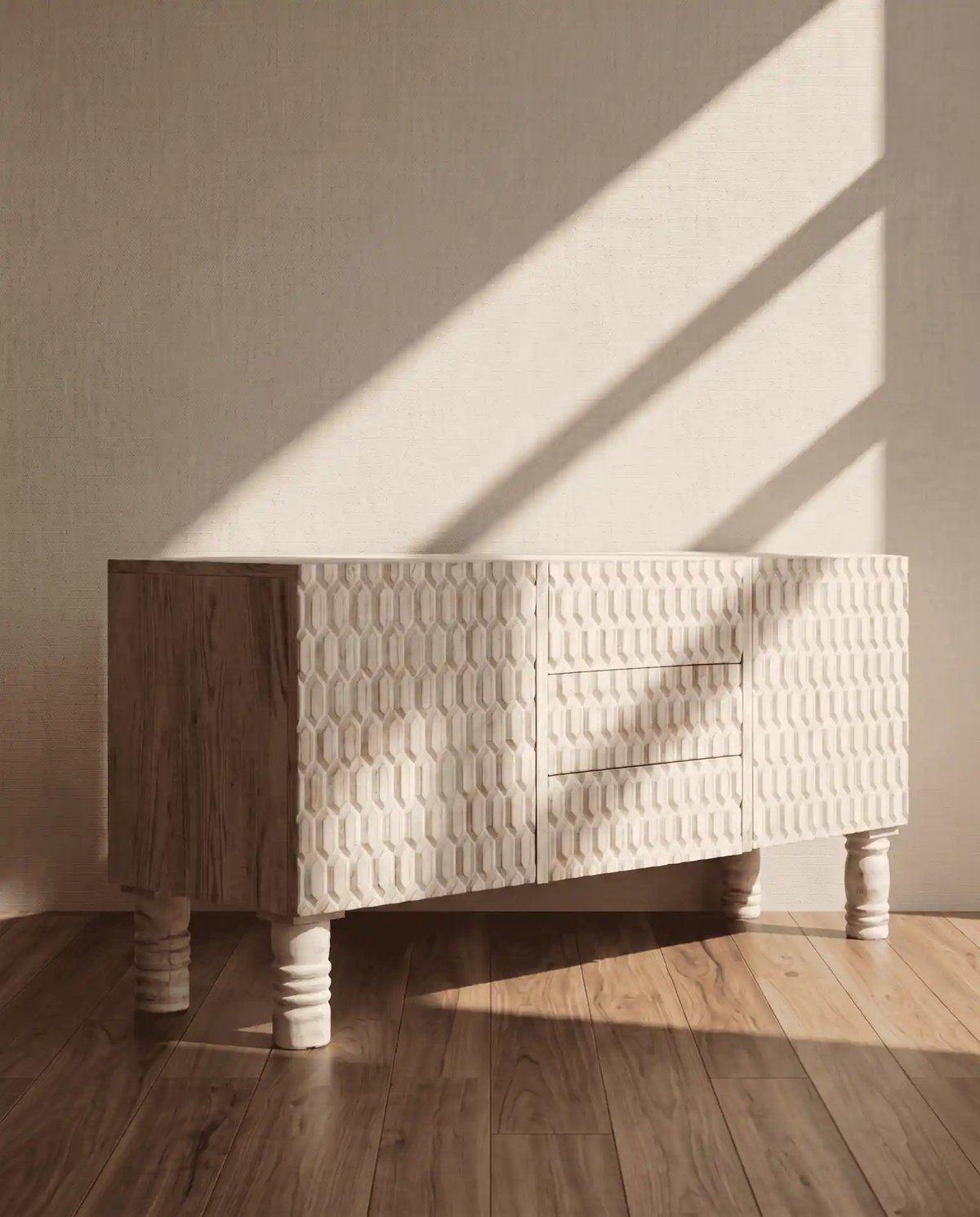 Ivory Carved Texture TV Console