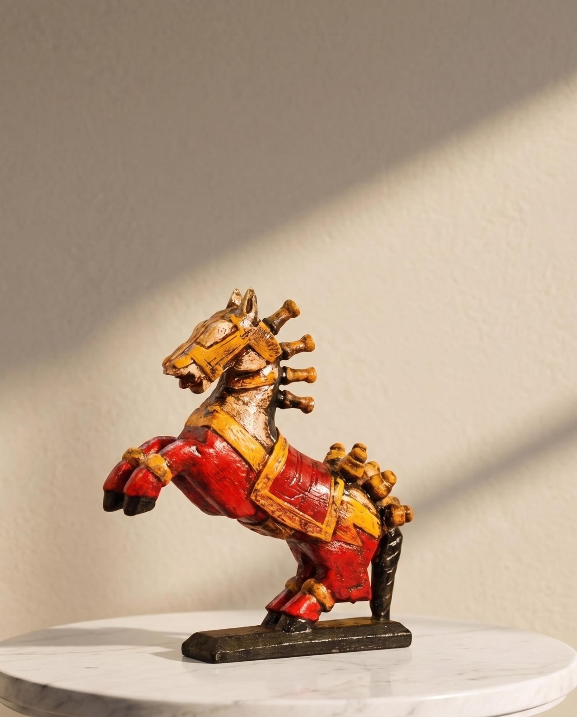 Rustic Painted Wooden Jumping Horse - Antique Finish ht 12 inches