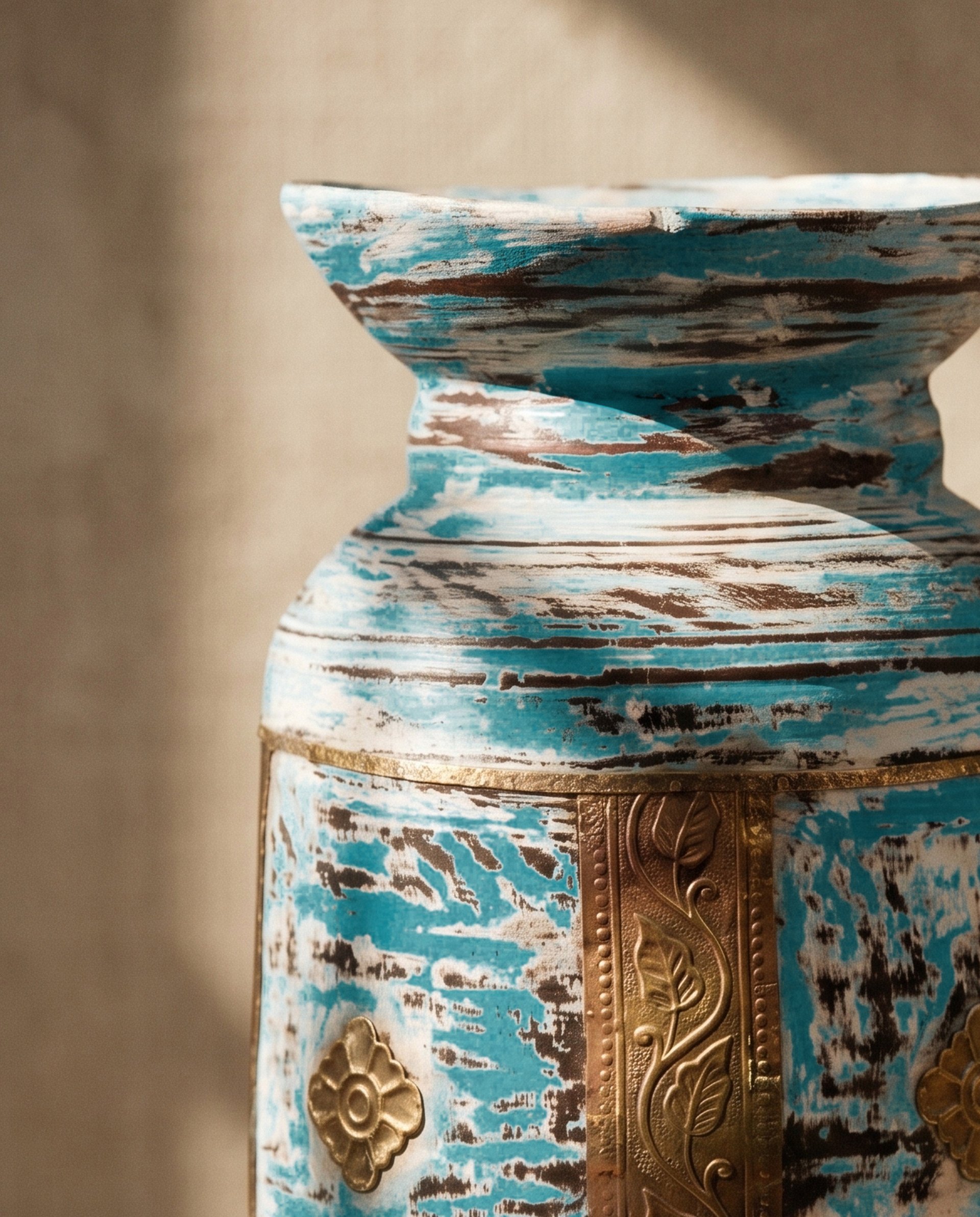 Distressed Blue Wooden Pot