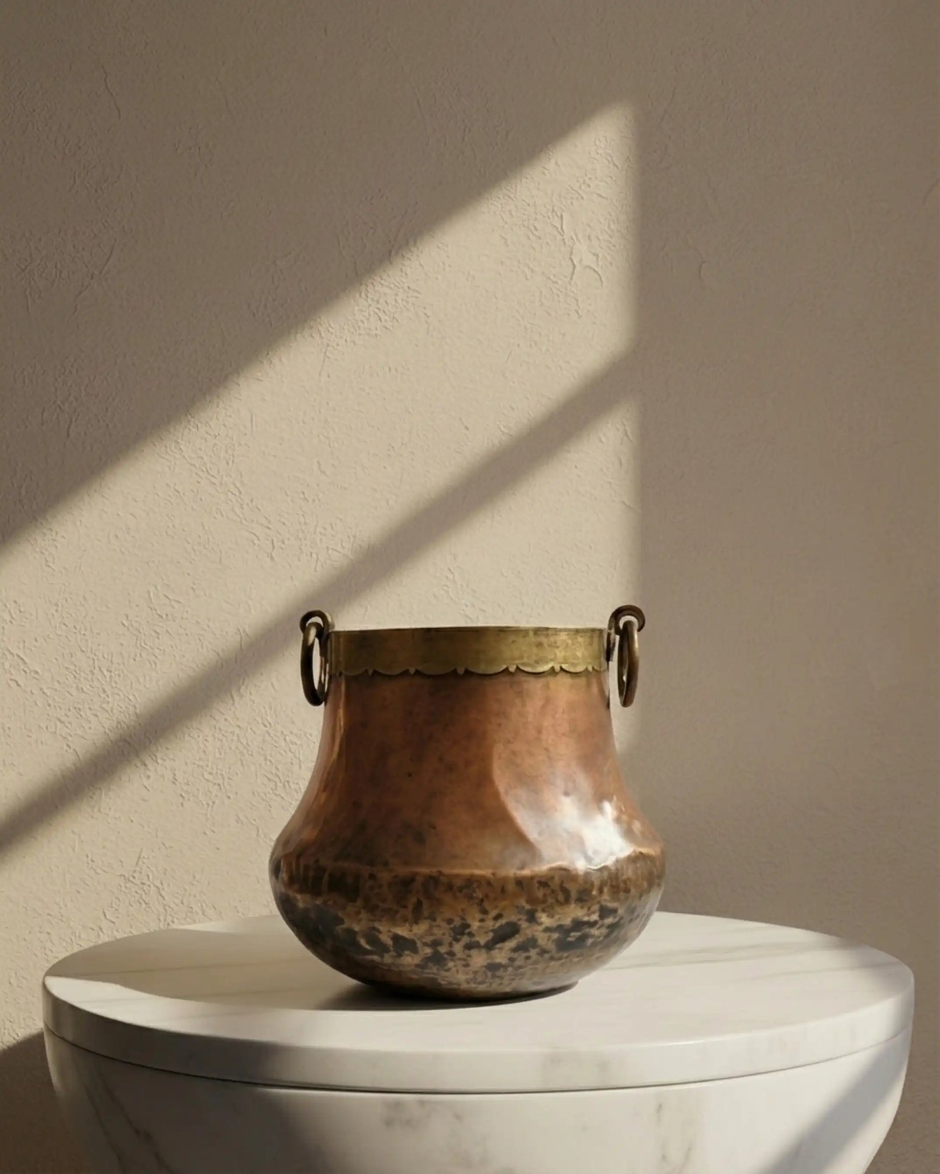 Vintage Copper Pot With Brass Handles