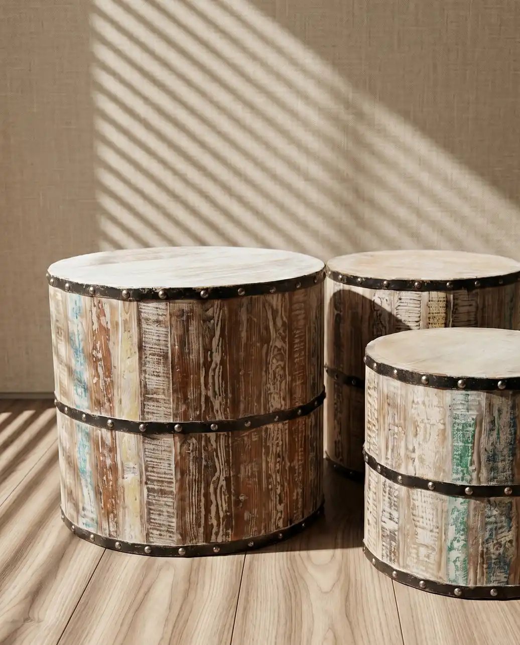 Reclaimed Wood Garden Stools - Set of 3