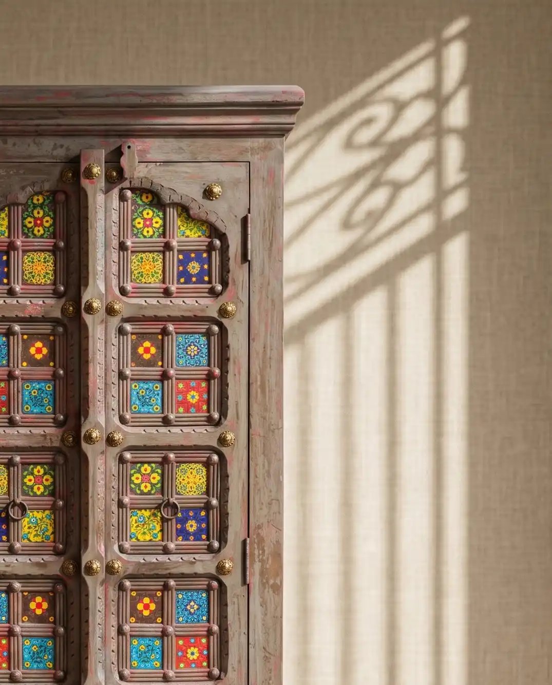 Wooden Tile Cabinet Distresed Grey and Pink