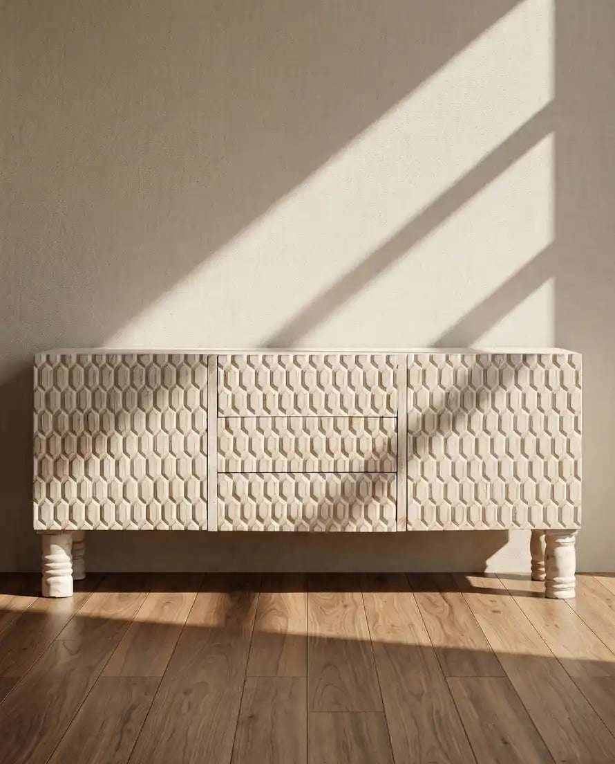 Ivory Carved Texture TV Console