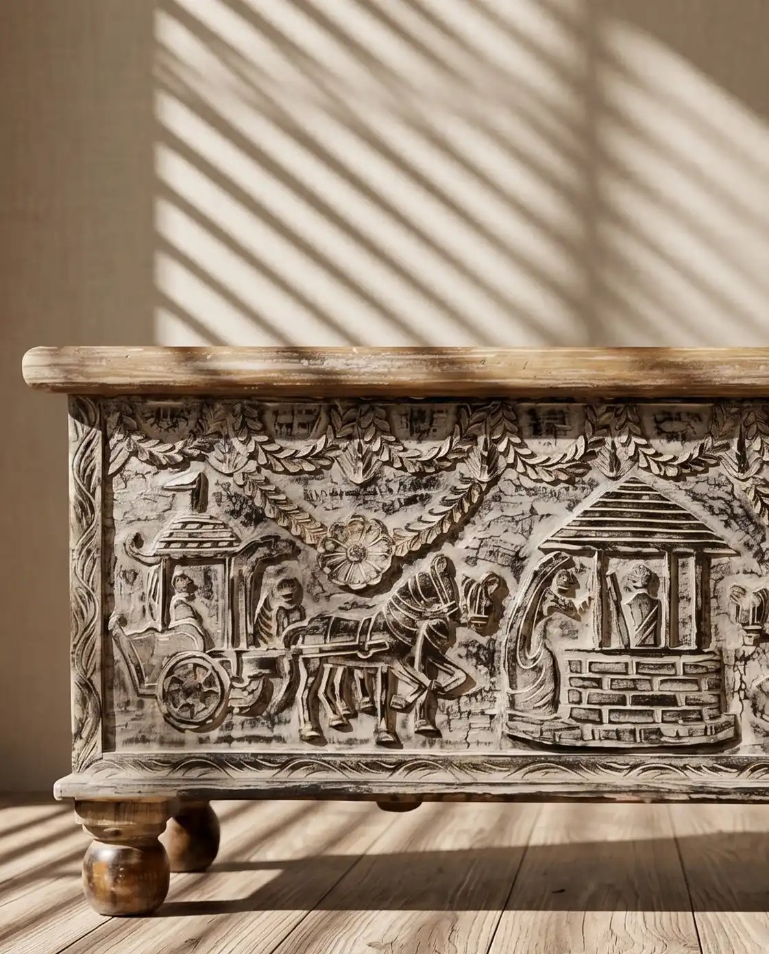 Tribal Art Carved Wooden Treasure Box small