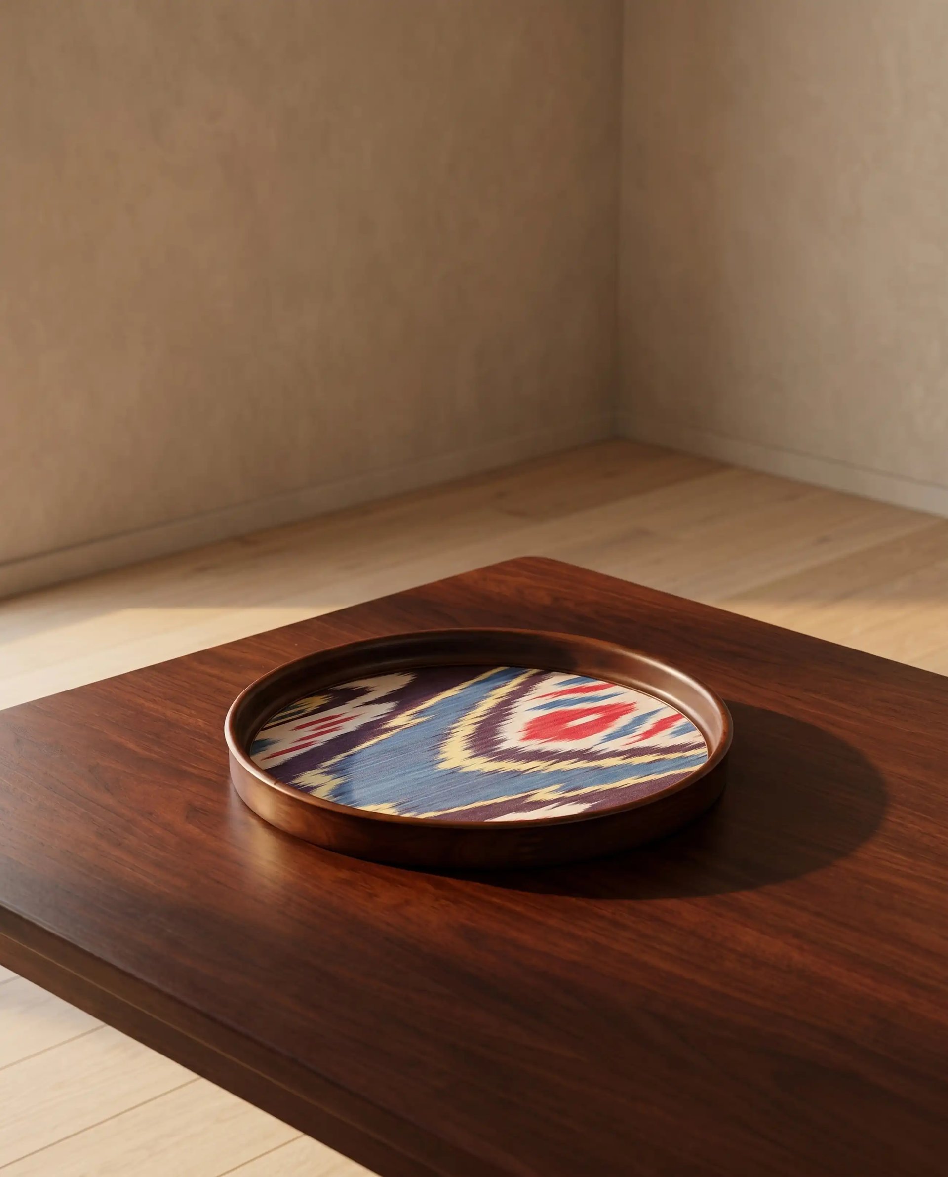 Round Teak Tray Ikat