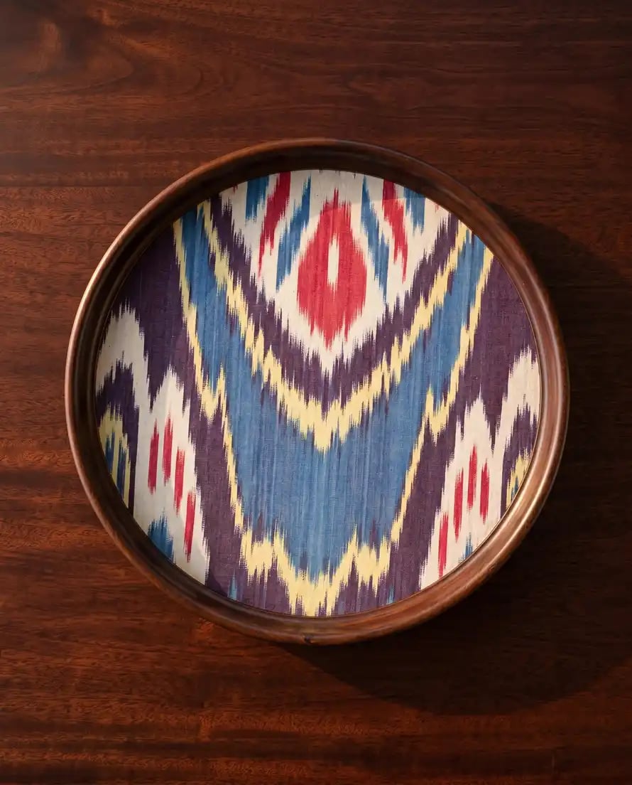Round Teak Tray Ikat