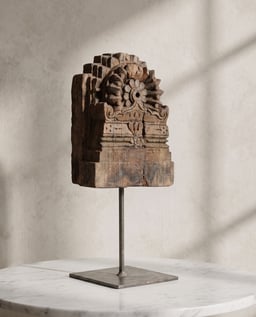 Antique Wooden Block on Iron Stand With Hand Carving view