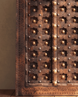 Antique Window Shaped Wall Decor With Brass Studs view