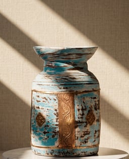 Distressed Blue Wooden Pot view