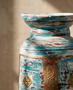 Distressed Blue Wooden Pot view