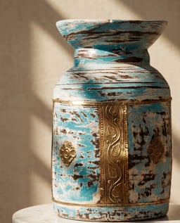 Distressed Blue Wooden Pot view