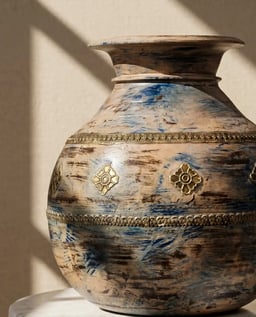 Distressed Wooden Decorative Pot with Brass Strip view