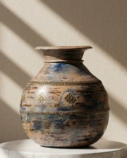 Distressed Wooden Decorative Pot with Brass Strip view
