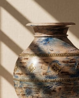 Distressed Wooden Decorative Pot with Brass Strip view