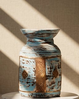 Distressed Blue Wooden Pot view