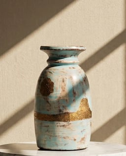 Timeless Wooden Blue Vintage Pot with Brass Work view