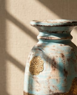 Timeless Wooden Blue Vintage Pot with Brass Work view