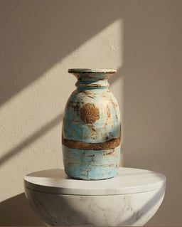 Timeless Wooden Blue Vintage Pot with Brass Work view