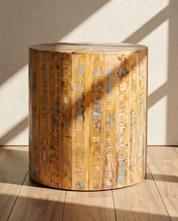 Reclaimed Wood Round Ottoman Rustic Finish view