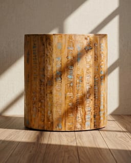 Reclaimed Wood Round Ottoman Rustic Finish view
