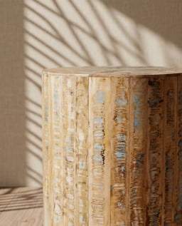 Reclaimed Wood Round Ottoman Rustic Finish view