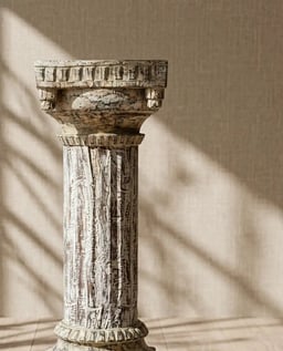 Elegance in Wood - Antique White Carved Side Pillar Stand view