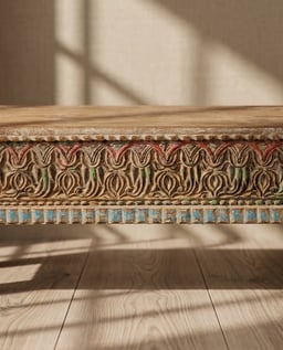 Antique Finish Carved Wooden Bench Large view