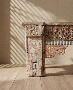 Antique Finish Carved Wooden Bench Large view