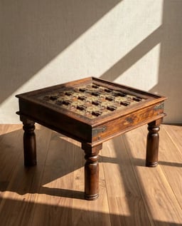 Wooden Carved Table with Embossed Brass Artwork view