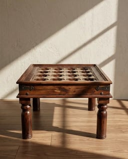 Wooden Carved Table with Embossed Brass Artwork view