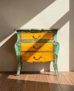 Multicolour Distress Wooden Chest of Three Drawers - Bed Side view