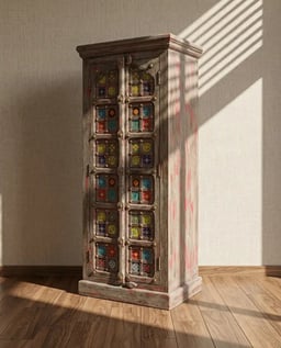 Wooden Tile Cabinet Distresed Grey and Pink view