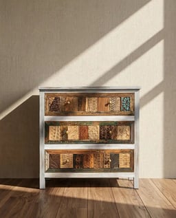 Chest with Natural Wood Drawers Distressed White view