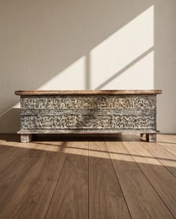 Antique White Wooden Carved Chest Box view