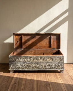 Antique White Wooden Carved Chest Box view