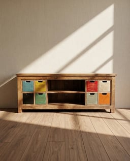 Multi Drawer Wooden Console with Open Shelf – Rustic Finish view