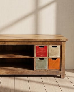 Multi Drawer Wooden Console with Open Shelf – Rustic Finish view